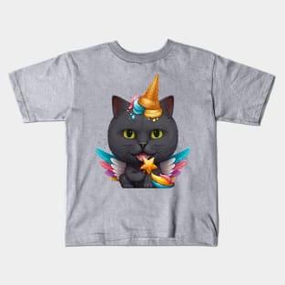 Black Cat Ice Cream Unicorn Kids T-Shirt
